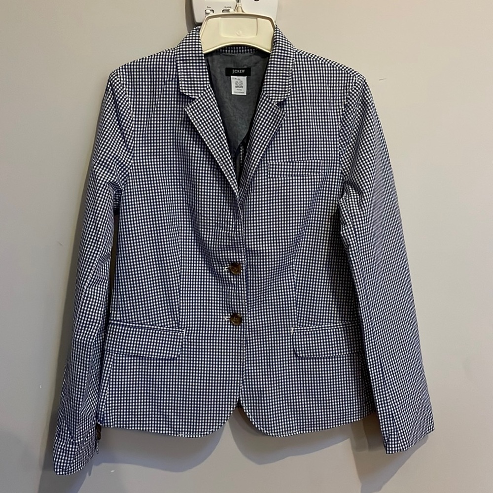 J. Crew Boys Blue Check Cotton Blazer, Blue & White, size 6
